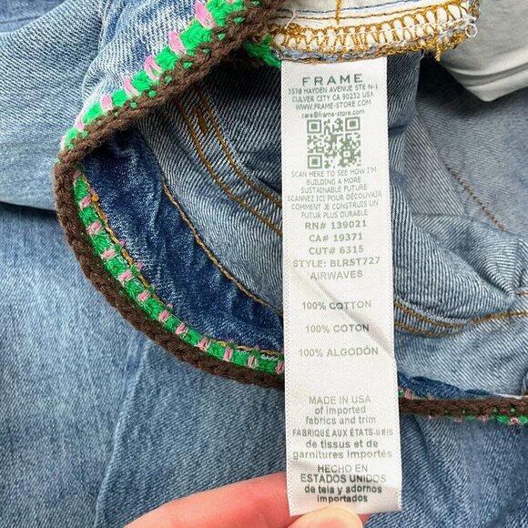 FRAME x Julia Sarr Jamois Jeans Blue Crochet Baggy Low Rise Straight Size 26 - Picture 11 of 12